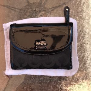Coach trifold wallet with patent  leather accents